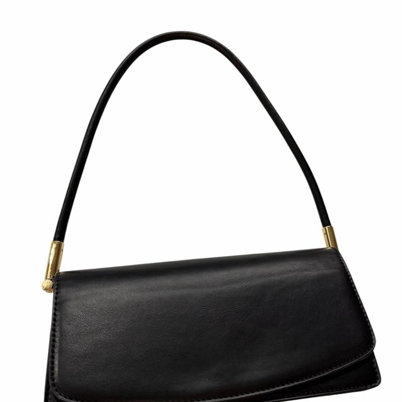 Mms Black Leather Handbag With Gold Hardware